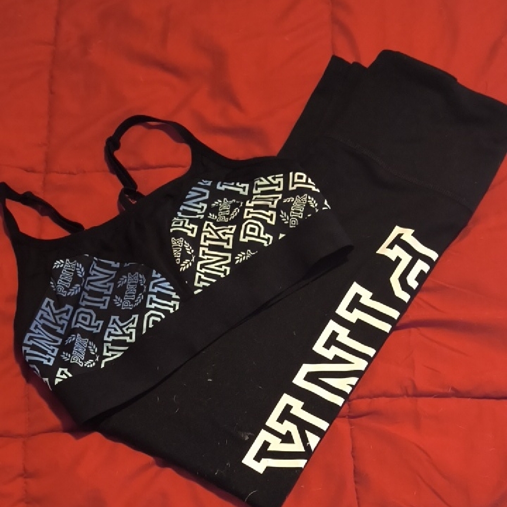 Black and Blue PINK Sports Bra and Leggings Set